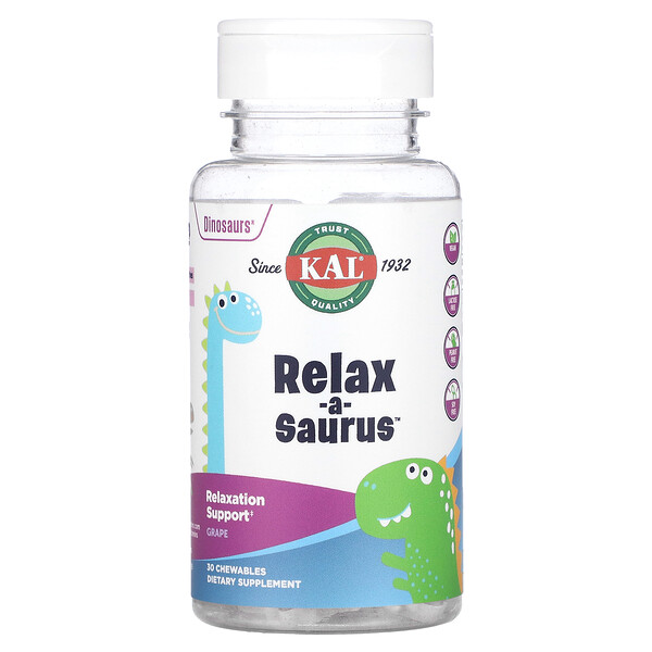 Dinosaurs, Relax-a-Saurus, Grape, 30 Chewables (Жевательные таблетки) KAL