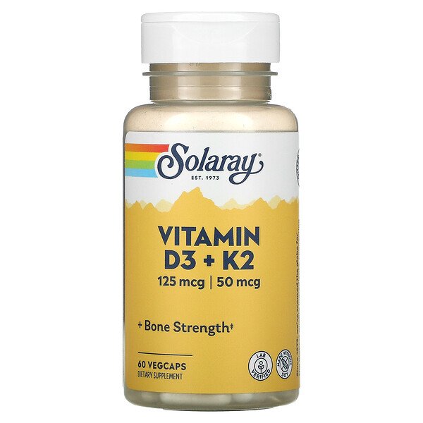 Витамин D3 + K2, 60 растительных капсул Solaray