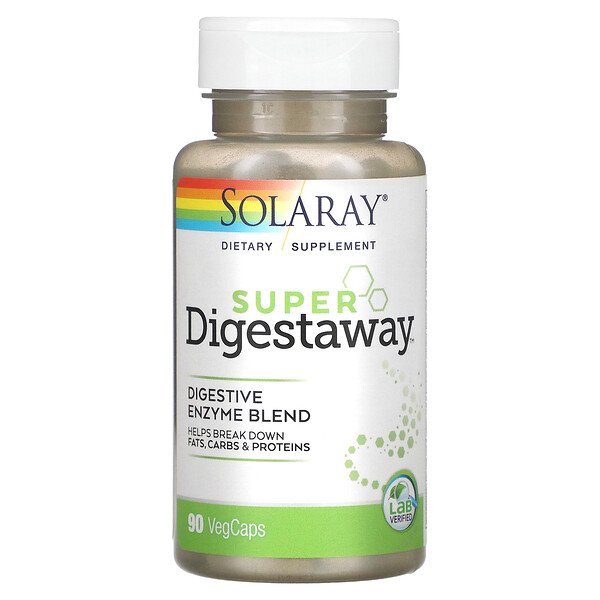 Super Digestaway, Смесь пищеварительных ферментов, 90 растительных капсул Solaray