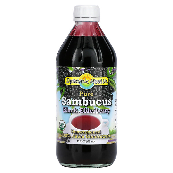 Pure Sambucus Black Elderberry, 100% концентрат сока, без сахара, 16 жидких унций (473 мл) Dynamic Health  Laboratories