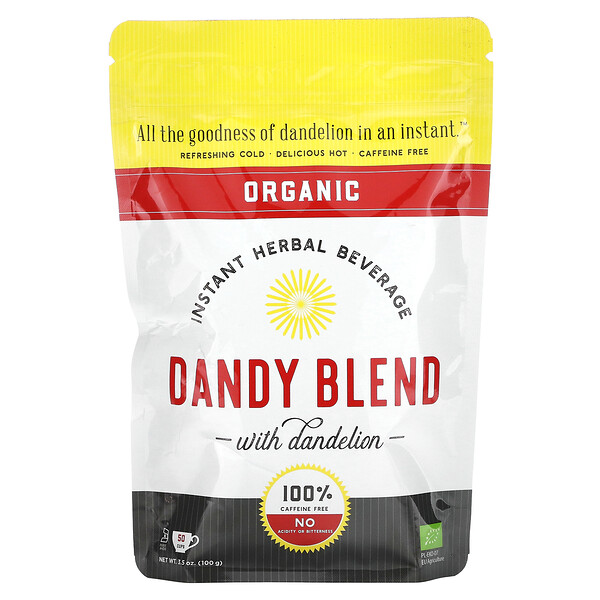 Органический быстрорастворимый травяной напиток с одуванчиком, без кофеина, 3,53 унции (100 г) Dandy Blend