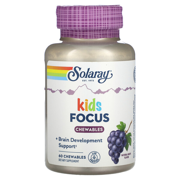 Kids, Focus For Children Chewable, натуральный виноград, 60 жевательных таблеток Solaray