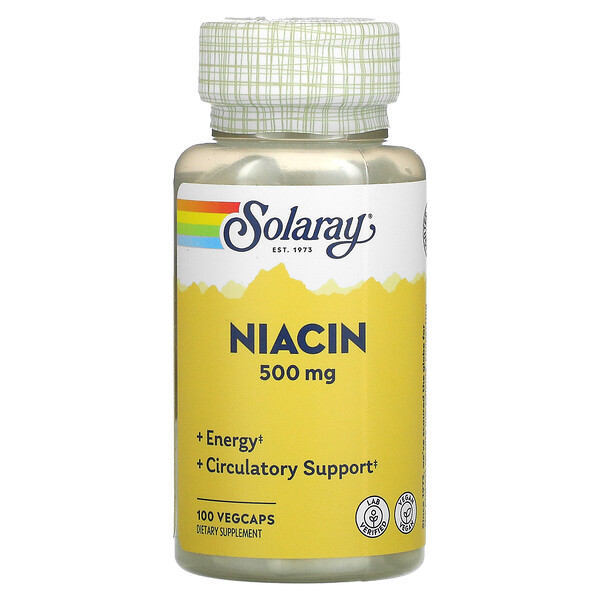 Ниацин - 500 мг - 100 растительных капсул - Solaray Solaray