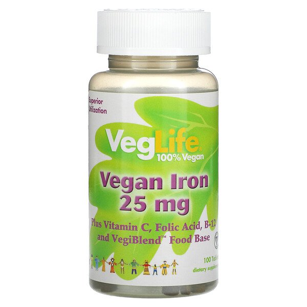 Веганское железо, 25 мг, 100 таблеток VegLife