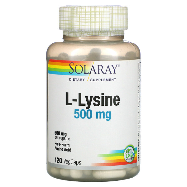 L-лизин, 500 мг, 120 растительных капсул Solaray