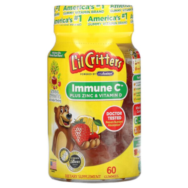 Immune C Plus Zinc & Vitamin D, разные вкусы, 60 жевательных конфет L'il Critters