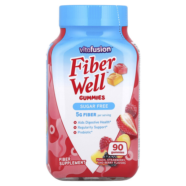 Fiber Well, Персик, Клубника, Ягоды - 90 жевательных мармеладок - vitafusion Vitafusion