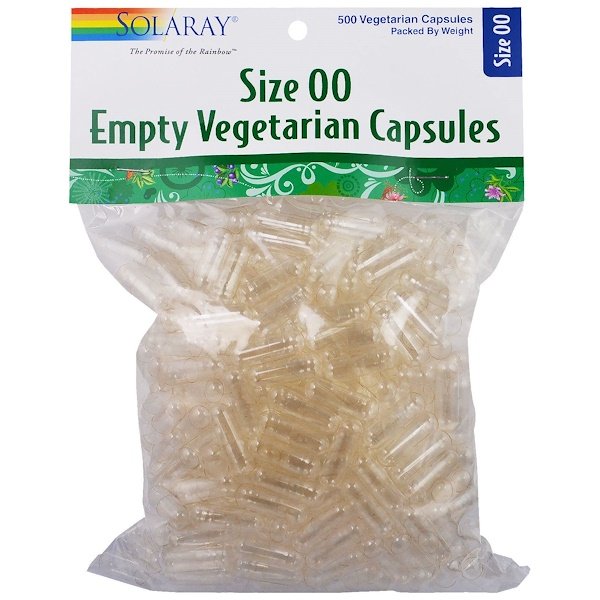 Пустые вегетарианские капсулы, размер 00, 500 вегетарианских капсул Solaray