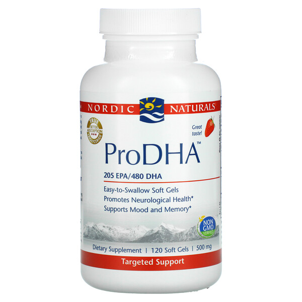 ProDHA, Клубника, 500 мг, 120 мягких желатиновых капсул (250 мг на мягкую желатиновую капсулу) Nordic Naturals