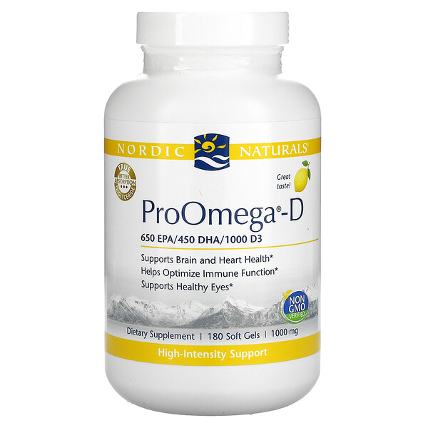 ProOmega-D, Лимон, 1000 мг, 180 мягких желатиновых капсул Nordic Naturals