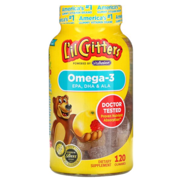 Омега-3, малиновый лимонад, 120 жевательных конфет L'il Critters