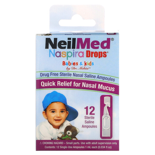 Капли Naspira, для младенцев и детей, 12 стерильных ампул с физиологическим раствором, по 0,034 жидкой унции (1 мл) каждая NeilMed
