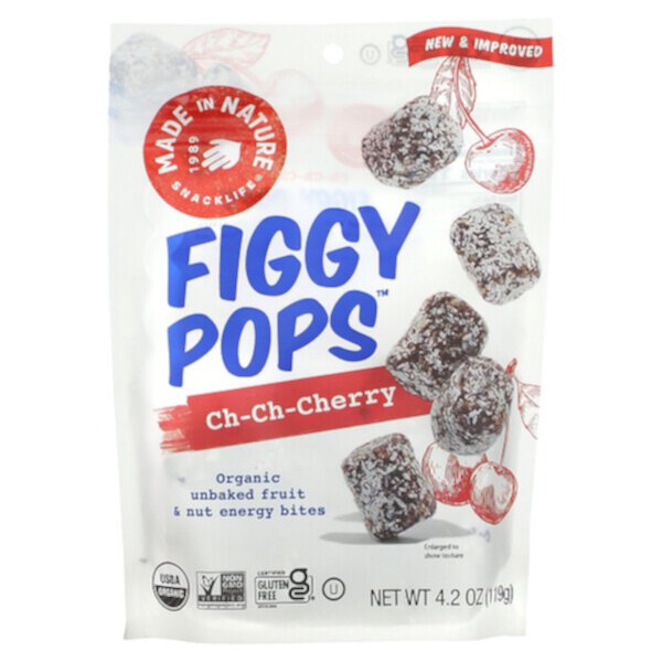 Органические энергетические шарики Figgy Pops с вишней, 119 г, безглютеновые, без ГМО, кошерные Made in Nature