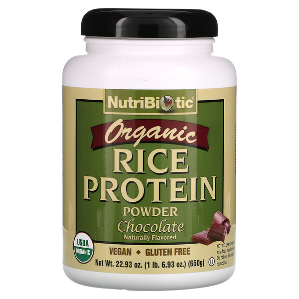 Органический рисовый протеиновый порошок, шоколад, 6,93 унции (650 г) NutriBiotic