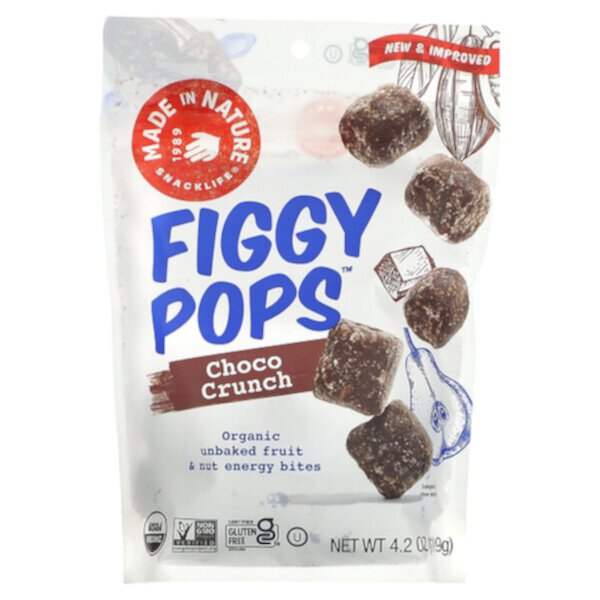 Органические энергетические снеки Figgy Pops, Choco Crunch, 119 г, без глютена, без ГМО, кошерные Made in Nature