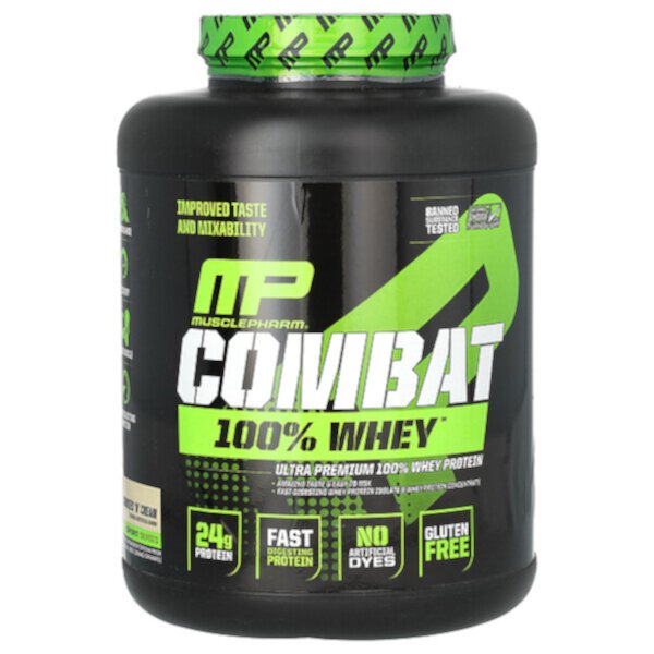 Combat 100% Whey Protein, печенье со сливками, 5 фунтов (2240 г) MusclePharm