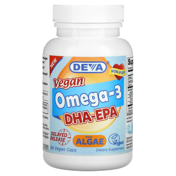 Веганский Омега-3 DHA-EPA, Замедленное Высвобождение - 90 веганских капсул - Deva Deva
