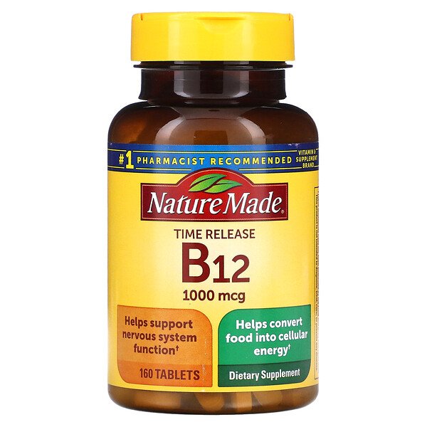 Витамин B12, замедленное высвобождение, 1000 мкг, 160 таблеток Nature Made