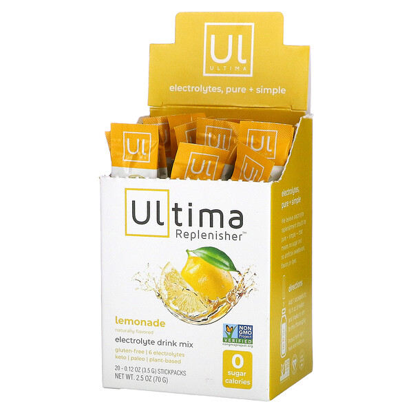 Electrolyte Drink Mix, лимонад, 20 пакетиков по 0,12 унции (3,5 г) каждый Ultima Replenisher