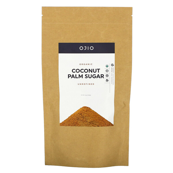 Органический кокосовый пальмовый сахар, нерафинированный, 12 унций (340 г) Ojio