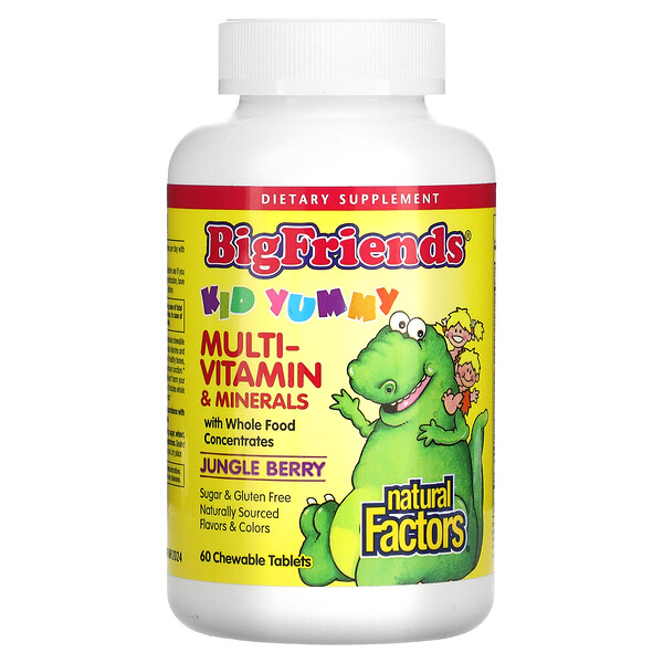 Big Friends, Жевательные мультивитамины и минералы, ягоды джунглей, 60 жевательных таблеток Natural Factors