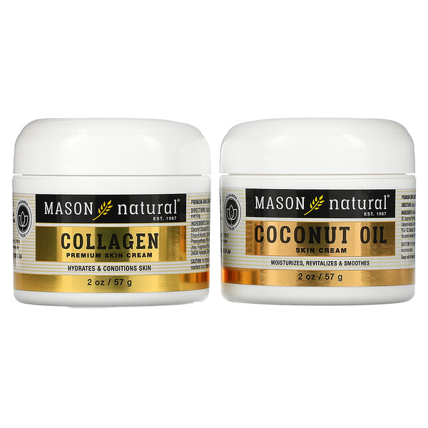 Крем для кожи с кокосовым маслом + крем для кожи премиум-класса с коллагеном, 2 упаковки по 2 унции (57 г) каждая Mason Natural