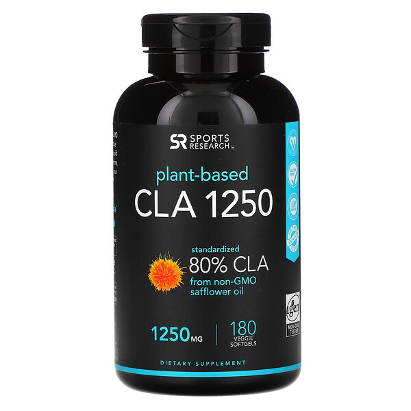 Vegan CLA 1250, растительного происхождения, 180 растительных мягких таблеток Sports Research
