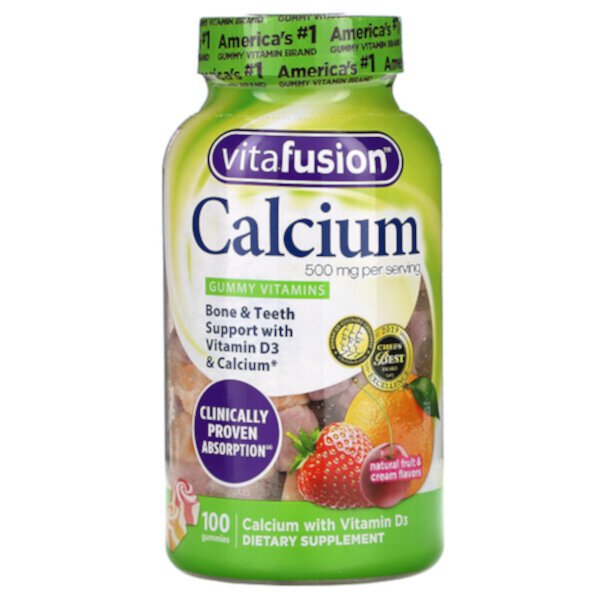 Кальций, натуральные фруктовые и сливочные ароматизаторы, 250 мг, 100 жевательных конфет Vitafusion
