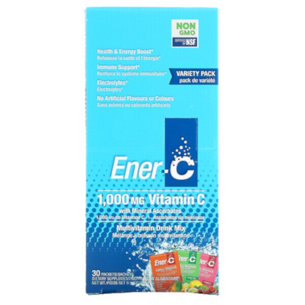 Витамин С, Мультивитаминная смесь для напитков, разнообразная упаковка, 1000 мг, 30 пакетиков, 9,9 унций (282,9 г) Ener-C