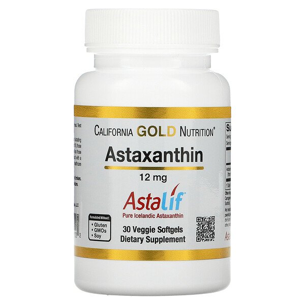 Астаксантин, Astaliff® Pure Icelandic, 12 мг, 30 растительных мягких желатиновых капсул California Gold Nutrition