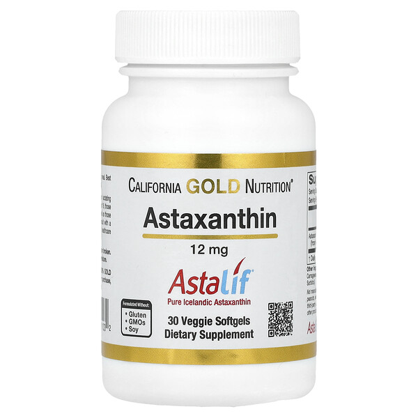 Astaxanthin, Astalif® Pure Icelandic, 12 mg, 30 Veggie Softgels (Мягкие капсулы на растительной основе) California Gold Nutrition