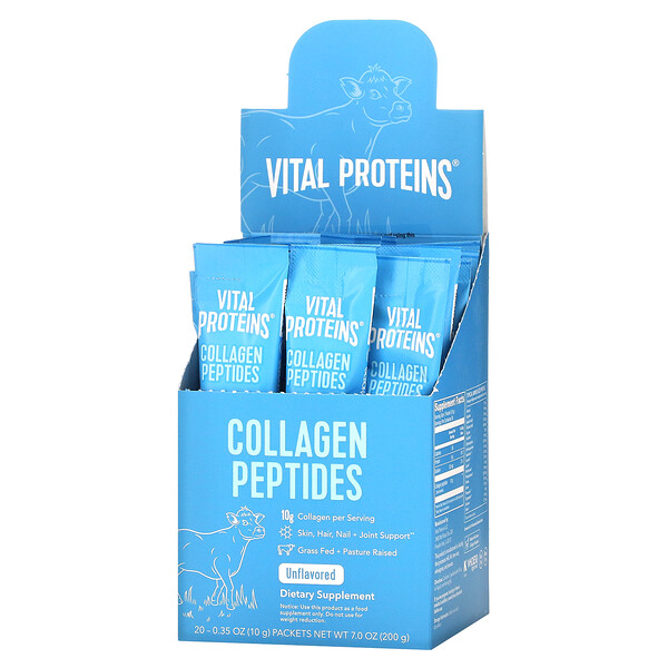 Коллагеновые пептиды, без вкусовых добавок, 20 пакетиков по 0,35 унции (10 г) каждый VITAL PROTEINS