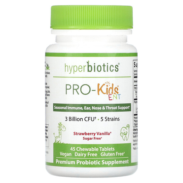 PRO-Kids ENT, Без сахара, клубнично-ванильный, 45 запатентованных жевательных таблеток LiveBac Hyperbiotics