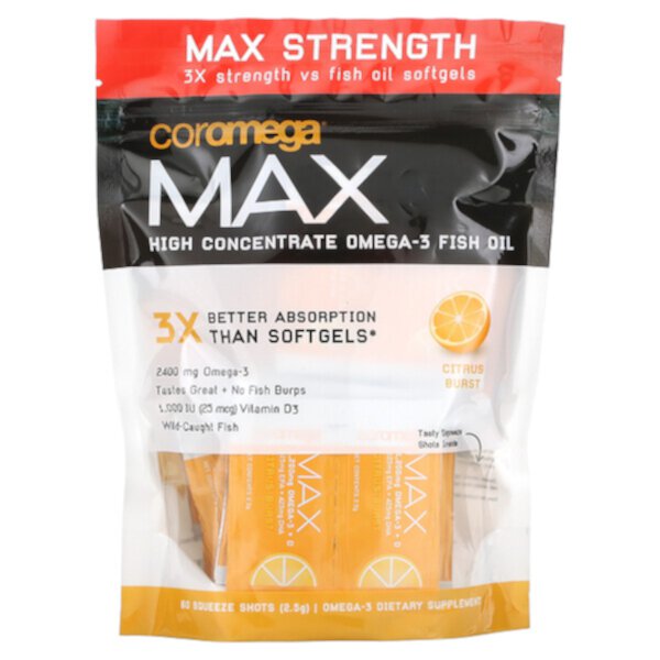 Max, Рыбий жир с высоким содержанием омега-3, взрыв цитрусовых, 60 дозированных порций (2,5 г) каждая Coromega