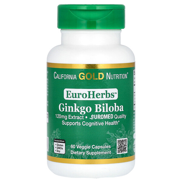 Экстракт Гинкго Билоба - 120 мг - 60 растительных капсул - California Gold Nutrition California Gold Nutrition