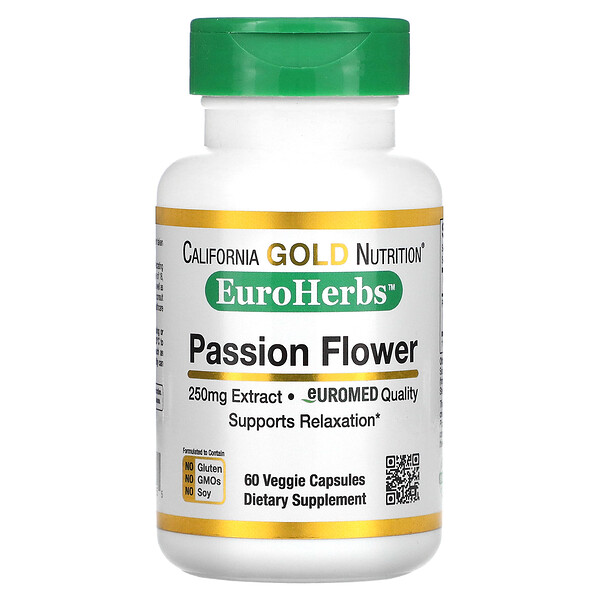 EuroHerbs, Страстоцвет, европейское качество, 250 мг, 60 растительных капсул California Gold Nutrition