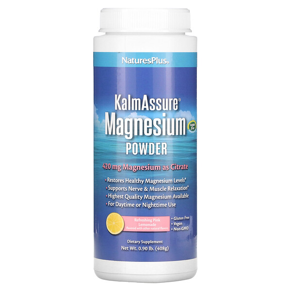 Kalmassure Magnesium Powder, Освежающий розовый лимонад, 400 мг, 0,90 фунта (408 г) NaturesPlus