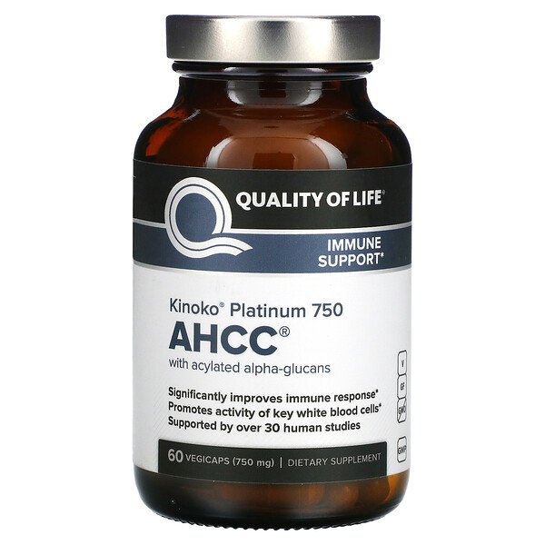 Kinoko Platinum AHCC, 750 мг, 60 растительных капсул Quality of Life Labs