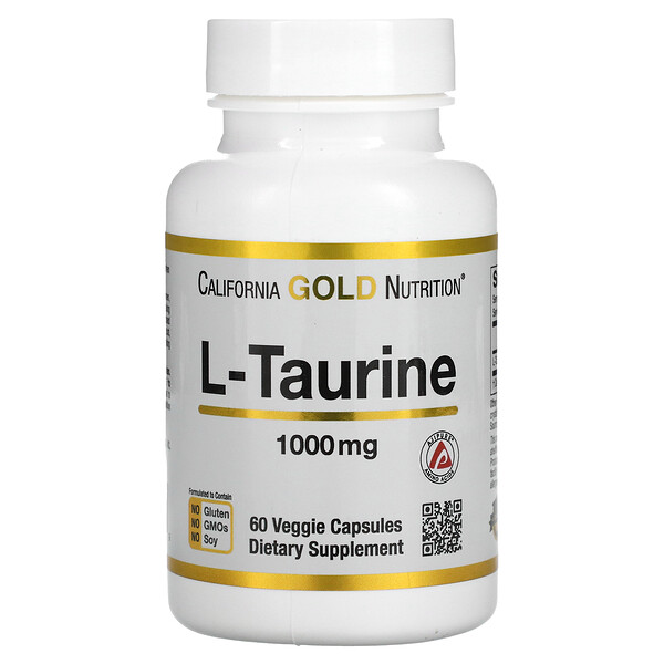 L-таурин, 1000 мг, 60 растительных капсул California Gold Nutrition