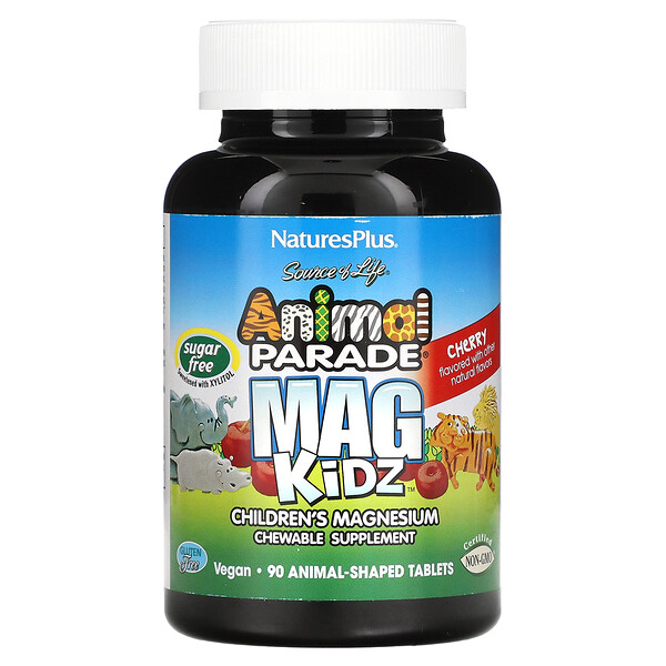 Source of Life, Animal Parade, MagKidz, детский магний, натуральный вишневый вкус, 90 таблеток в форме животных NaturesPlus