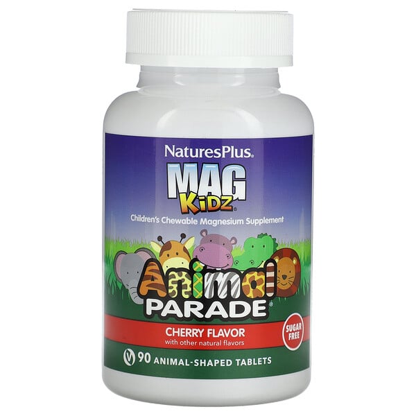 Source of Life, Animal Parade, MagKidz, детский магний, натуральный вишневый вкус, 90 таблеток в форме животных NaturesPlus