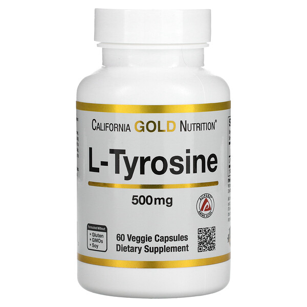 L-тирозин, AjiPure, 500 мг, 60 растительных капсул California Gold Nutrition