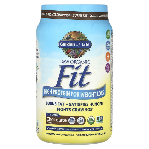 RAW Organic Fit, Продукт с высоким содержанием белка для похудения, шоколад, 32,09 унции (910 г) Garden of Life