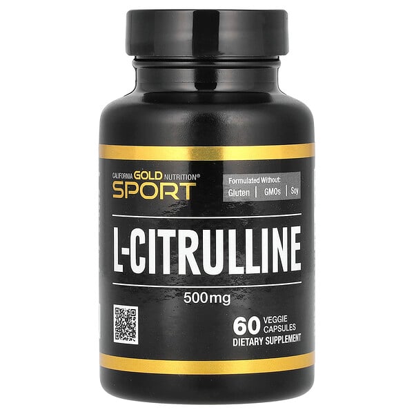 Sport, L-цитруллин, Кёва Хакко, 500 мг, 60 растительных капсул California Gold Nutrition