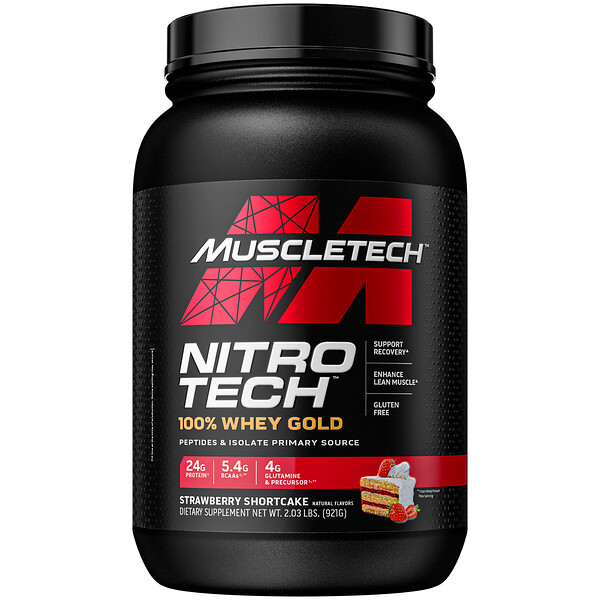 Nitro Tech, 100% Whey Gold, Клубничный короткий торт, 921 г - Muscletech Muscletech