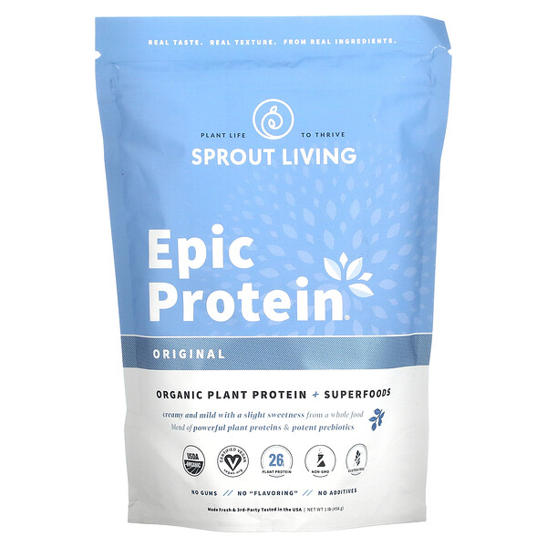 Epic Protein, Органический растительный белок + суперпродукты, оригинальный, 1 фунт (455 г) Sprout Living