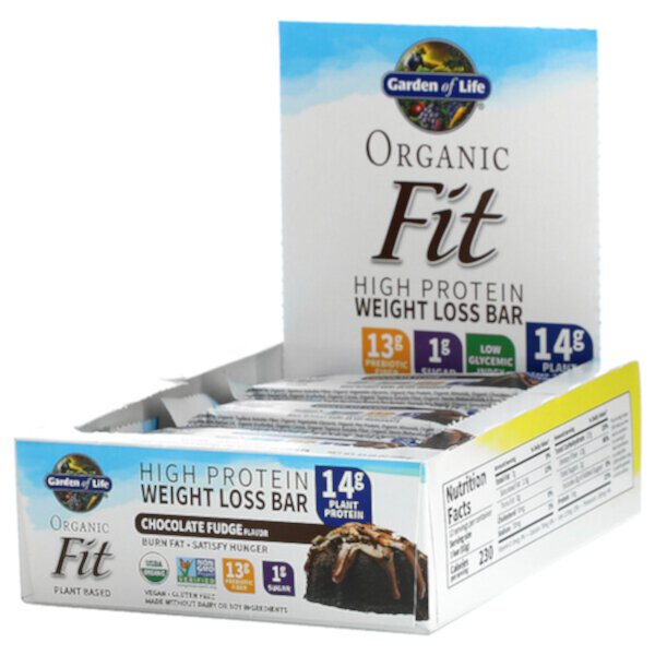 Organic Fit, Батончик для похудения с высоким содержанием белка, шоколадная помадка, 12 батончиков, 1,94 унции (55 г) каждый Garden of Life