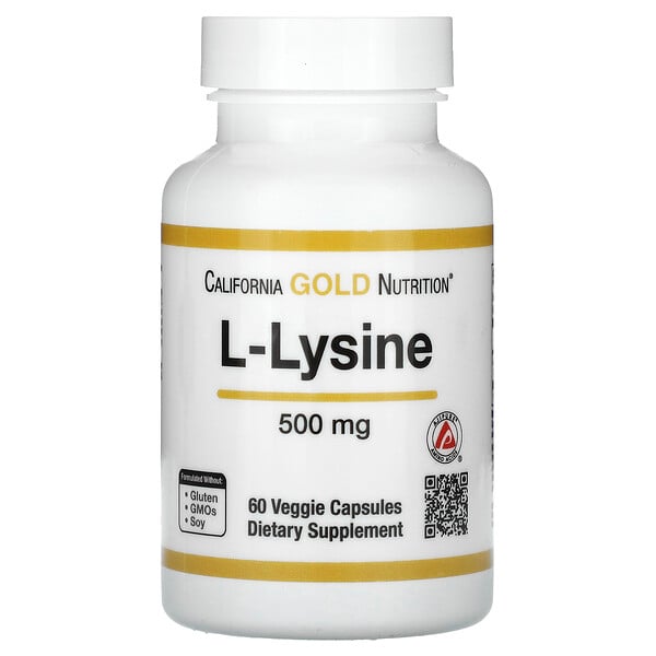 L-лизин, 500 мг, 60 растительных капсул California Gold Nutrition