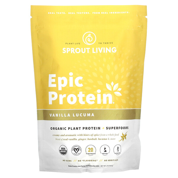 Epic Protein, Органический растительный белок + суперпродукты, ванильный лукума, 1 фунт (455 г) Sprout Living