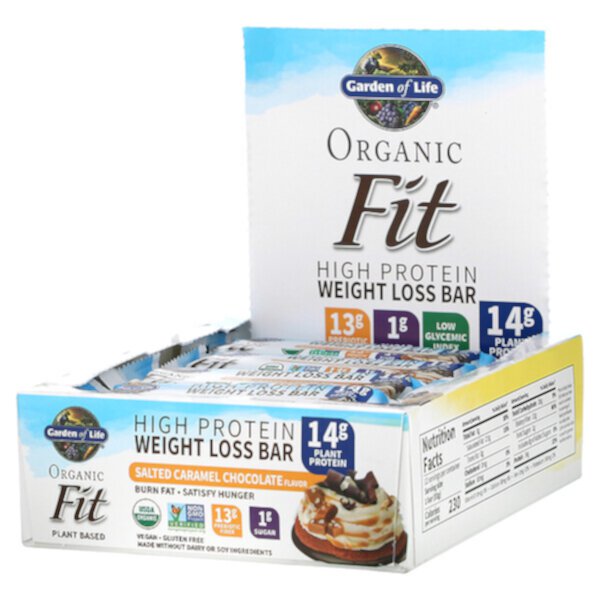 Organic Fit, Батончик для похудения с высоким содержанием белка, шоколад с соленой карамелью, 12 батончиков, 1,94 унции (55 г) каждый Garden of Life